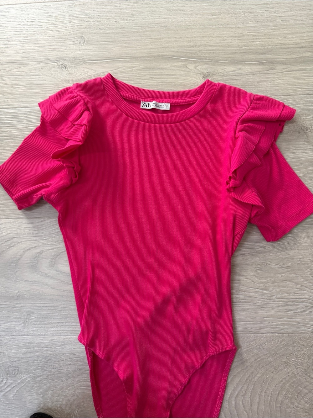 ZARA Hot Pink Ruffle Sleeve bodysuit